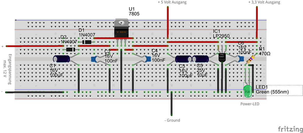 Spannungsteiler für 12V und 5V selber bauen - simpler Schaltplan