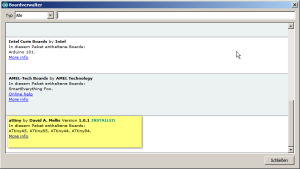Eintrag "attiny" am Ende suchen, anklicken und installieren.